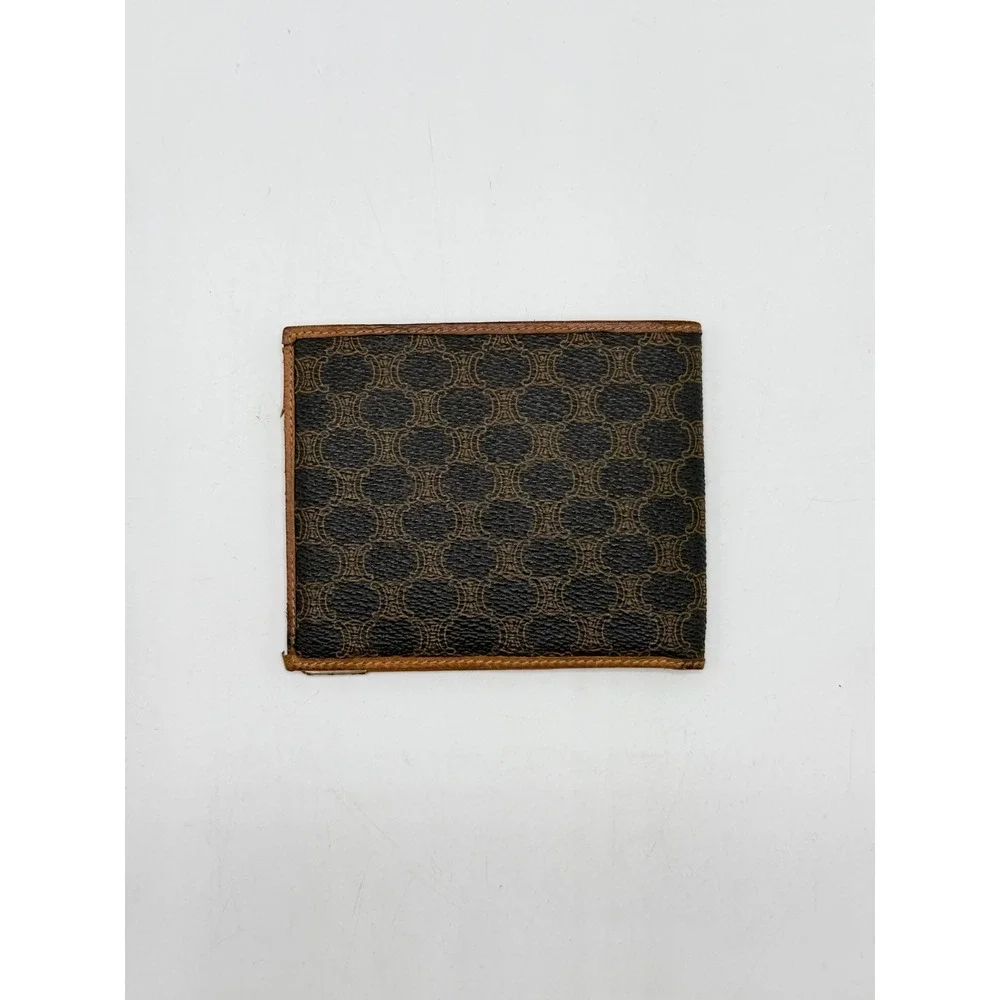 CELINE M06 Vintage Macadam Bifold Wallet Brown Leather Trim Coin Pocket AS IS